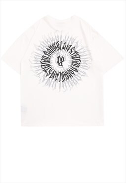 Grunge t-shirt circle print tee Gothic geometric top white