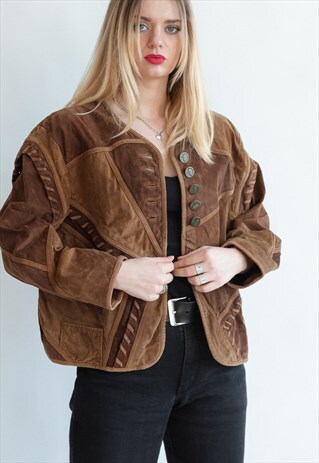 VINTAGE 70S BOXY BOHO PATCHWORK JACKET IN SUEDE