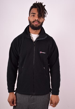 BERGHAUS MENS VINTAGE FLEECE JACKET LARGE BLACK 90S