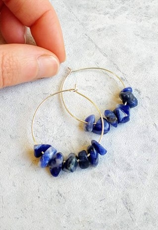SODALITE GEM STONE HOOP EARRINGS