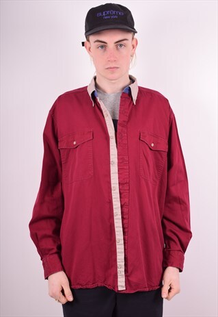 WRANGLER MENS VINTAGE DENIM SHIRT MEDIUM MAROON 90S