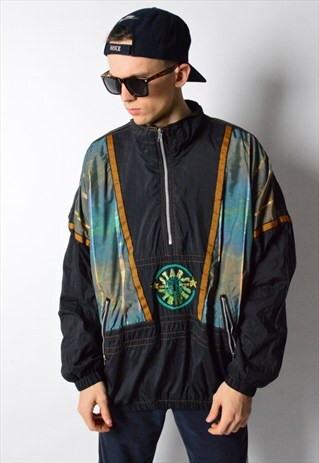 LUHTA VINTAGE 90S BLACK COLOURFUL 1/2 ZIPPER SHELL JACKET