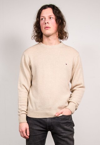 90'S VINTAGE BEIGE TOMMY HILFIGER THIN KNIT JUMPER