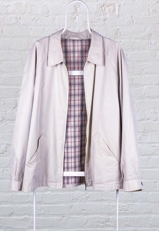 VINTAGE ST. MICHAEL HARRINGTON JACKET CHECK LINED BEIGE XL