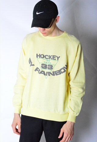 VINTAGE 80S PASTEL YELLOW HOCKEY SWEATSHIRT