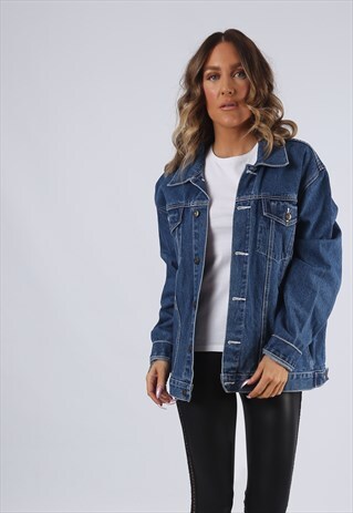 DENIM JACKET OVERSIZED FITTED VINTAGE UK 16 (G95C)