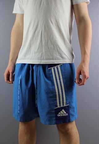 VINTAGE ADIDAS SHORTS IN BLUE WITH POCKETS, EMBROIDERED LOGO