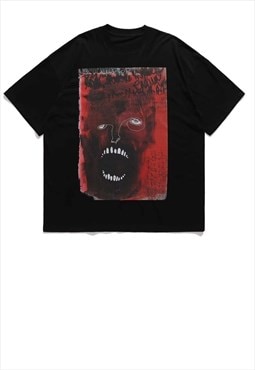 Monster print t-shirt punk Devil tee Satan Gothic top black 