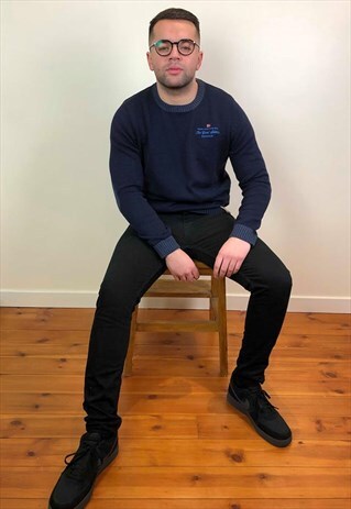 VINTAGE 90S NAPAPIJRI THIN KNIT JUMPER NAVY BLUE L