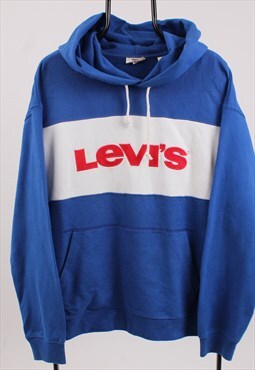 Vintage Men's Levi's Spell Out Pull Over Blue Hoodie