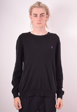 POLO RALPH LAUREN MENS VINTAGE JUMPER SWEATER XL BLACK 90S