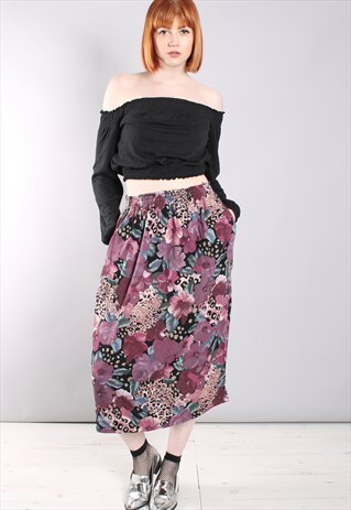 VINTAGE 80S FLORAL PRINT MIDI SKIRT