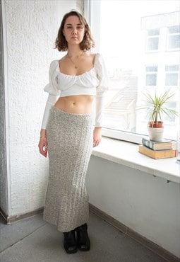 Vintage Knitted Grey Textured Stretchy Maxi Wool Skirt