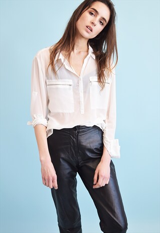 90'S RETRO NEUTRAL OVERSIZED SHEER TEEN SHIRT TOP
