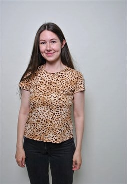 Y2k leopard tee shirt, vintage animal print summer top 