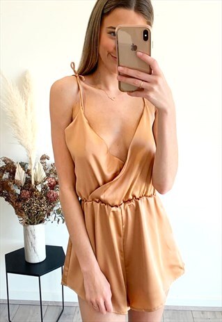 SUMMER ROMPER GOLD Y2K LOUGE WEAR PLAYSUIT