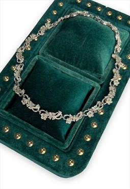 Vintage flower necklace diamante rhinestone silver tone