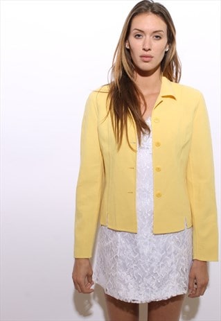 VINTAGE 1990'S 90'S OSCAR DE LA RENTA YELLOW WOOL JACKET M-L