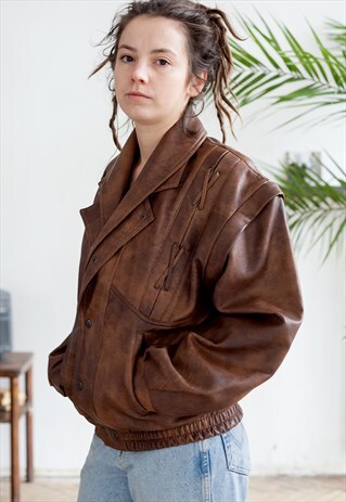 LINEA MODA A.M. 80S VINTAGE SOFT FAUX LEATHER BROWN JACKET