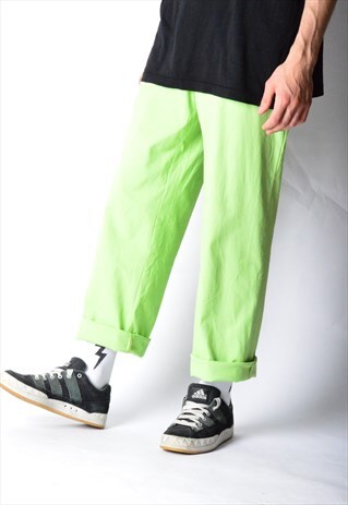 VINTAGE 80S UNISEX LIME GREEN PANTS. MADE IN ITALY