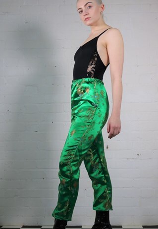 HIGH WAIST TROUSERS IN GREEN DRAGON PRINT