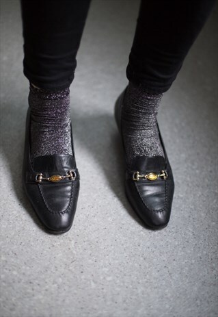 VINTAGE 80'S BLACK LEATHER CHAIN DETAIL SHOES
