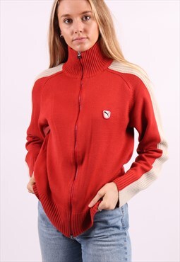 Vintage Puma Zip-Up Knit Cardigan in Red