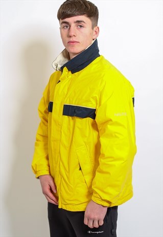 VINTAGE NAUTICA BLOCK COLOUR COAT JACKET IN YELLOW LARGE