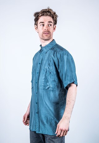 VINTAGE 1980S BLUE SILK SHIRT