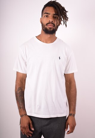 POLO RALPH LAUREN MENS VINTAGE T-SHIRT TOP MEDIUM WHITE 90S