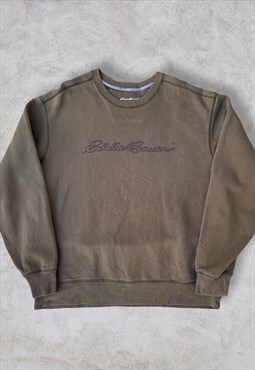 Vintage Eddie Bauer Green Sweatshirt Spell Out Embroidered