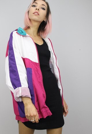 VINTAGE 80S/90S OVERSIZED COLOURFUL SHELL WINDBREAKER JACKET