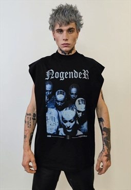 Punk sleeveless t-shirt skinhead print tank top grunge vest