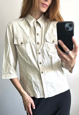 Cargo Tactical White Cotton Casual Buttoned Shirt Large