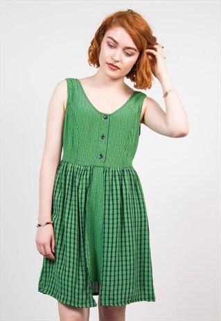 VINTAGE 90'S GREEN CHECK GRUNGE MINI DRESS