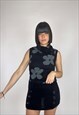 Vintage 00s Floral Knitted Retro Mini Dress