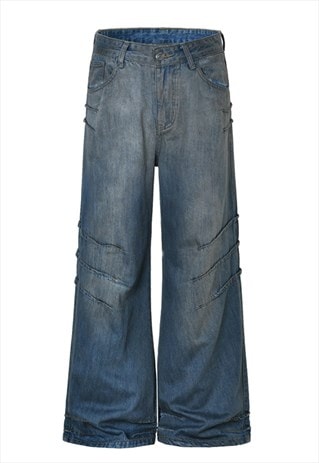 Distressed flared jeans blue utility grunge 00s denim pants