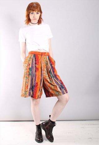 VINTAGE 80S CRAZY STRIPED HIGH WAISTED FESTIVAL SHORTS