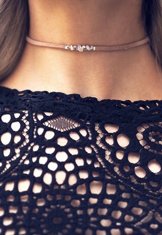 AVA. OPAL NUDE SUEDE CHOKER NECKLACE