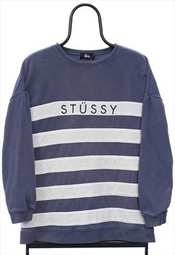 Stussy Blue Striped Spellout Sweatshirt