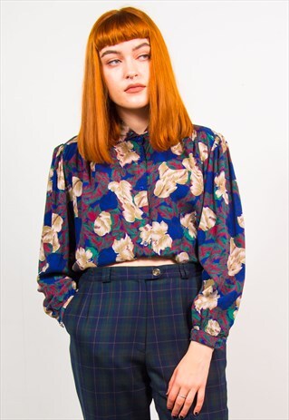 VINTAGE 90'S BLUE FLORAL PATTERN SHIRT