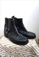 Vintage Black Genuine Leather Biker Boots Shoes Cowboy boots