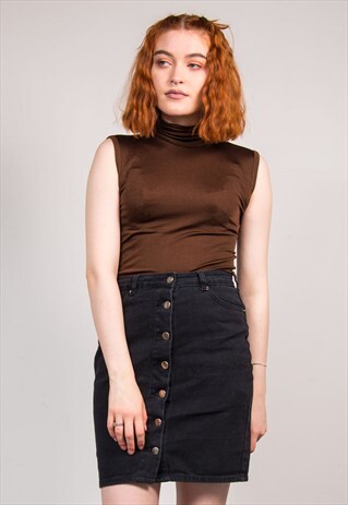 VINTAGE 70'S BROWN ROLL NECK SLEEVELESS TOP
