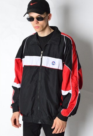 VINTAGE 90S BLACK RED COLOUR BLOCK TRACK JACKET
