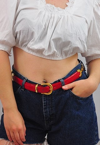 VINTAGE RED LEATHER AND GOLD CHAIN BELT