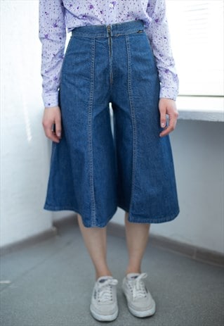 VINTAGE 80'S HIGH WAISTED BLUE CROPPED JEANS