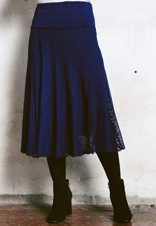 VINTAGE 90S NAVY BLUE LACE SKIRT
