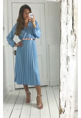 BABY BLUE PLEATED MIDI DRESS