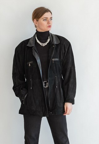 VINTAGE 80S MINIMAL SUEDE BIKER JACKET WITH WAIST DETAIL