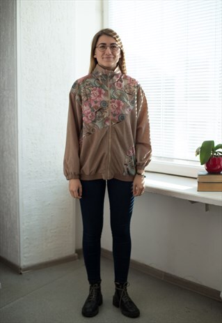 VINTAGE 80'S BROWN FLOWER PRINT VELVET TOP
